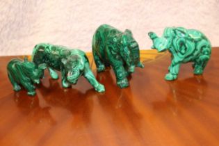 4x Malachite Animals, (showing some old repairs,)