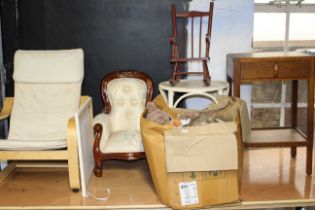 A quantity of small items of furniture to include; a childs chair, a picture, a dolls rocking chair,