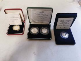 United Kingdom Silver Proof coins to include; 1982 Piedfort 20 Pence, 1997 Fifty Pence two coin set,