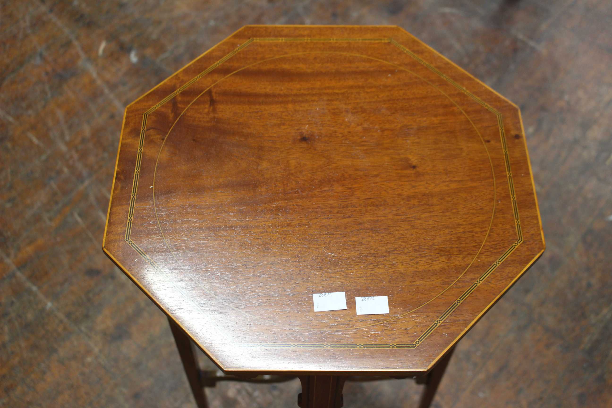 Inlaid mahogany demi lune table, together with a small octagonal inlaid lamp table (2) - Image 3 of 5