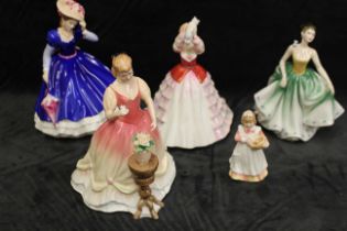 Five Royal Doulton figures "May" HN3375, "Susan" HN3050, "Sarah" HN3380, "Cynthia" HN2440, "Mother's