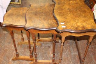 Burr walnut nest of 3 tables.