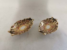 Two Royal Crown Derby pin dishes in traditional Imari pattern 2451. Each 13cm long.