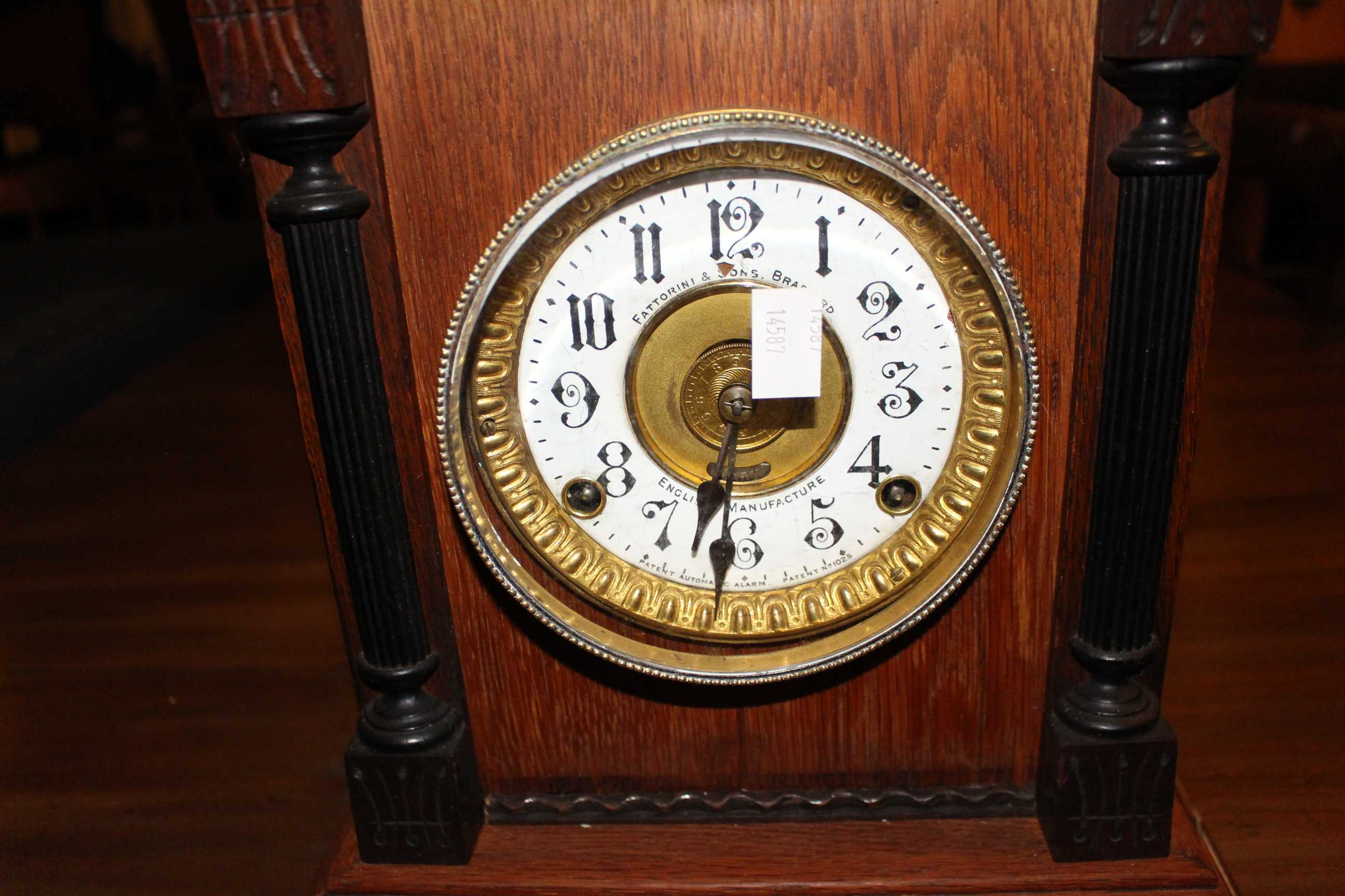 Antique Thomas Fattorini & Son Two train mantel clock with alarm facility, enamel face but small - Bild 2 aus 7