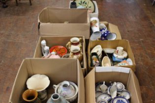 7 boxes of miscellaneous china to include; Torquay ware, childrens pottery, old willow pattern china