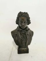 A bronzed resin bust of Beethoven after the original Parian bust by Robinson and Leadbeater. 19cm