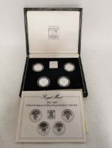 Royal Mint 1984-1987 United Kingdom £1 silver proof piedfort collection in case.