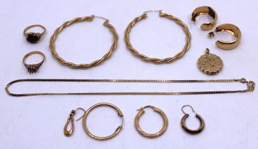 Selection of 9ct Gold Jewellery.  To include a pair of 9ct Gold Twist Hoop Earrings approx. 6cm