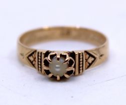 Antique Unmarked Yellow Gold Cultured Pearl ring.  The Pearl measures approx. 3mm in an eight claw