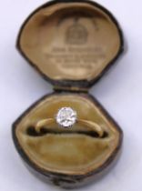 18ct Yellow Gold Approx. 0.60ct Old Mine Cut Solitaire Diamond ring. The Diamond colour is approx.