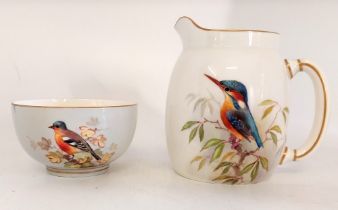 A Royal Worcester Ornithological , Chaffinch decorated sugar bowl, decorated and signed by W.