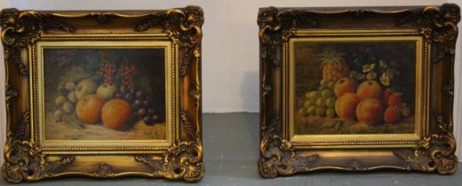 T. Wilson Still lives of fruit, signed,early 20th century, a pair, oil on board, 17cm x 22cm