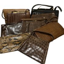 Vintage handbags in crocodile, alligator and snake, 1920s and later along with a mid-century