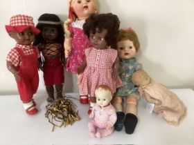 Vintage 1950s Hard plastic dolls inc walkers Black and Brown versions and a further BND large all