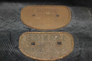 Model Railway antique Interest. 2 x Cast Iron Wagon Plaques