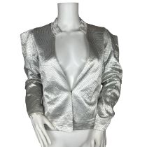 A 1930s evening jacket  made from a silvery duck egg silk with chevron stich detail and fluted