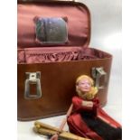 Vintage Vanity case  2 hinge close with handle containing an early 1960s same era wooden Vintage