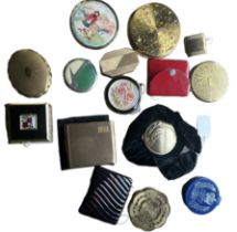 A group of 15 compacts to include an interesting dolly bag style compact with art nouveau compact