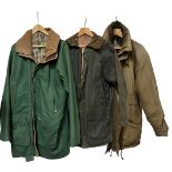 A selection of mens outdoor, country jackets to include one Harry Hall waxed jacket amongst