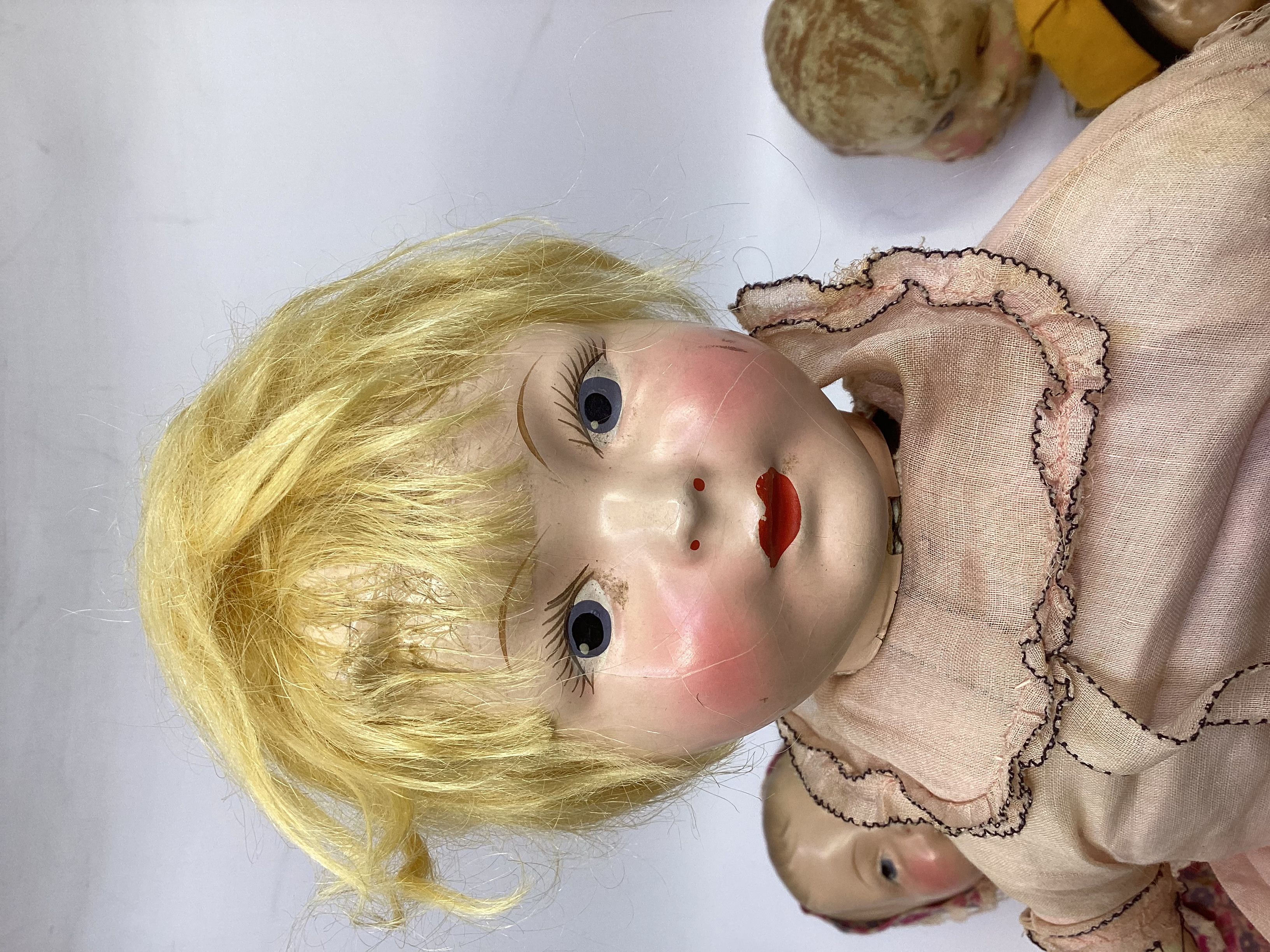 An antique 1920s early  set of complete 1920s Shoulder head doll in composition , 16” with - Image 6 of 39