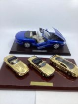 Vintage die cast Fine Jaguar Model Interest ;Maisto 3 gold 22ct plated jaguar toy die cast cars on a
