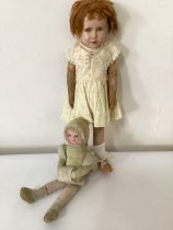 Deans Rag book antique dolls to include the 1920s mask face( some paint damage) 12” skater (