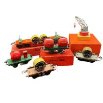 A selection of vintage Hornby O Gauge railway items to include a boxed double wine wagon, a boxed