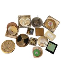 A collection of 13 vintage compacts to include a bejewelled gilt Rimmel compact, mid-century, a