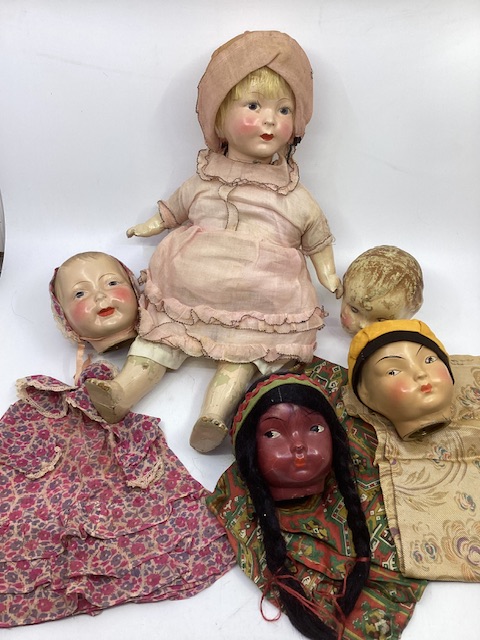 An antique 1920s early  set of complete 1920s Shoulder head doll in composition , 16” with