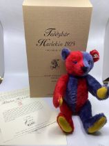 Steiff Harlequin red and blue bi colour teddy bear  1925  Club bear 2000  reference 420214 35cm
