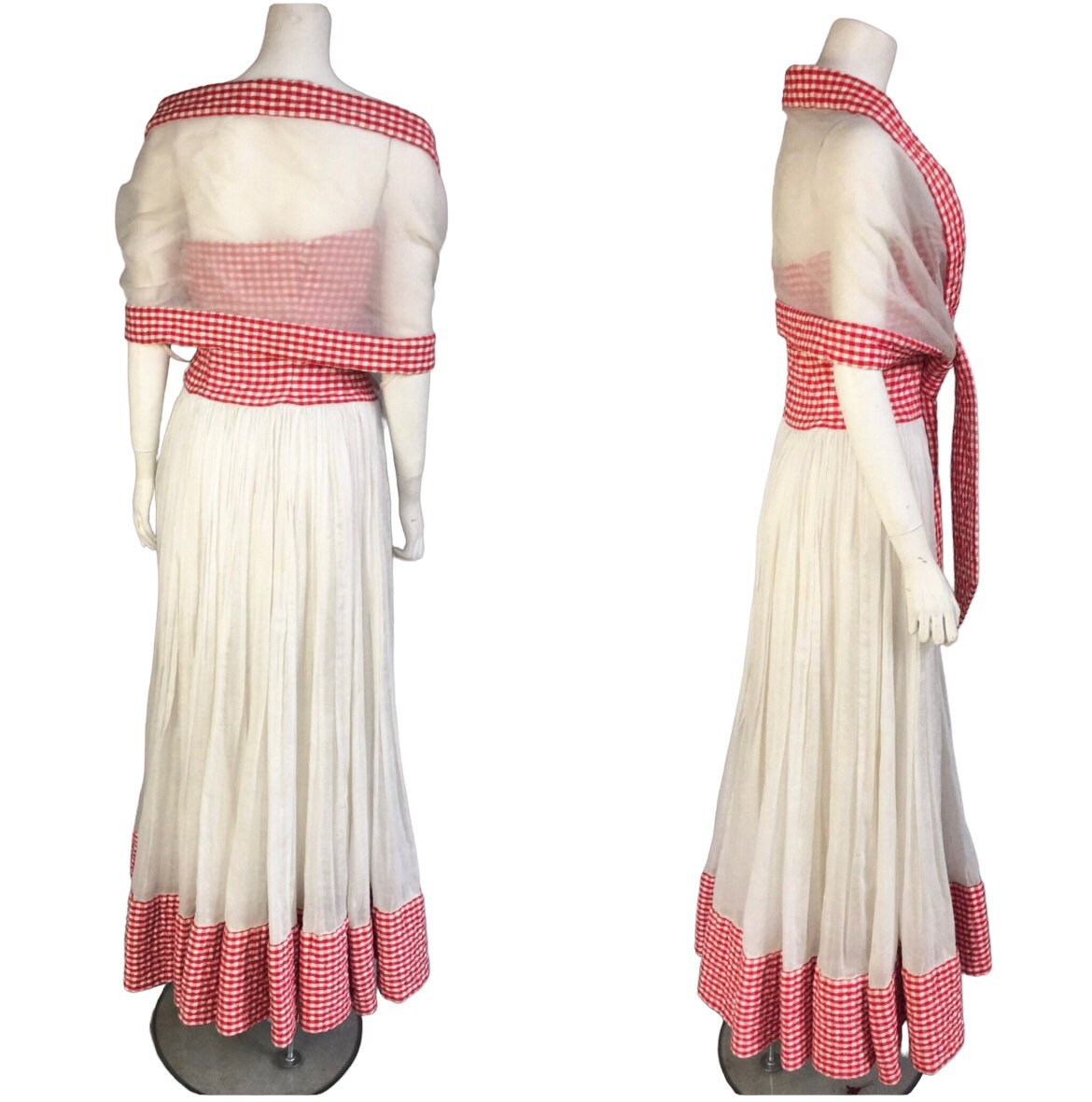 ******away******** A late 1940s Ceil Chapman evening gown made from white cotton organdie and a - Bild 3 aus 4