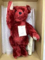 Steiff Vintage boxed teddy bear Burgundy 40cm with rolled certificate , made in Germany for the Uk