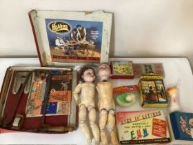 Antique and vintage Childs toys to include 2 bisque head German heads and one with body( damage to