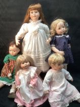 Finely Made porcelain collectors dolls group including a standing 24”+ child in an Edwardian