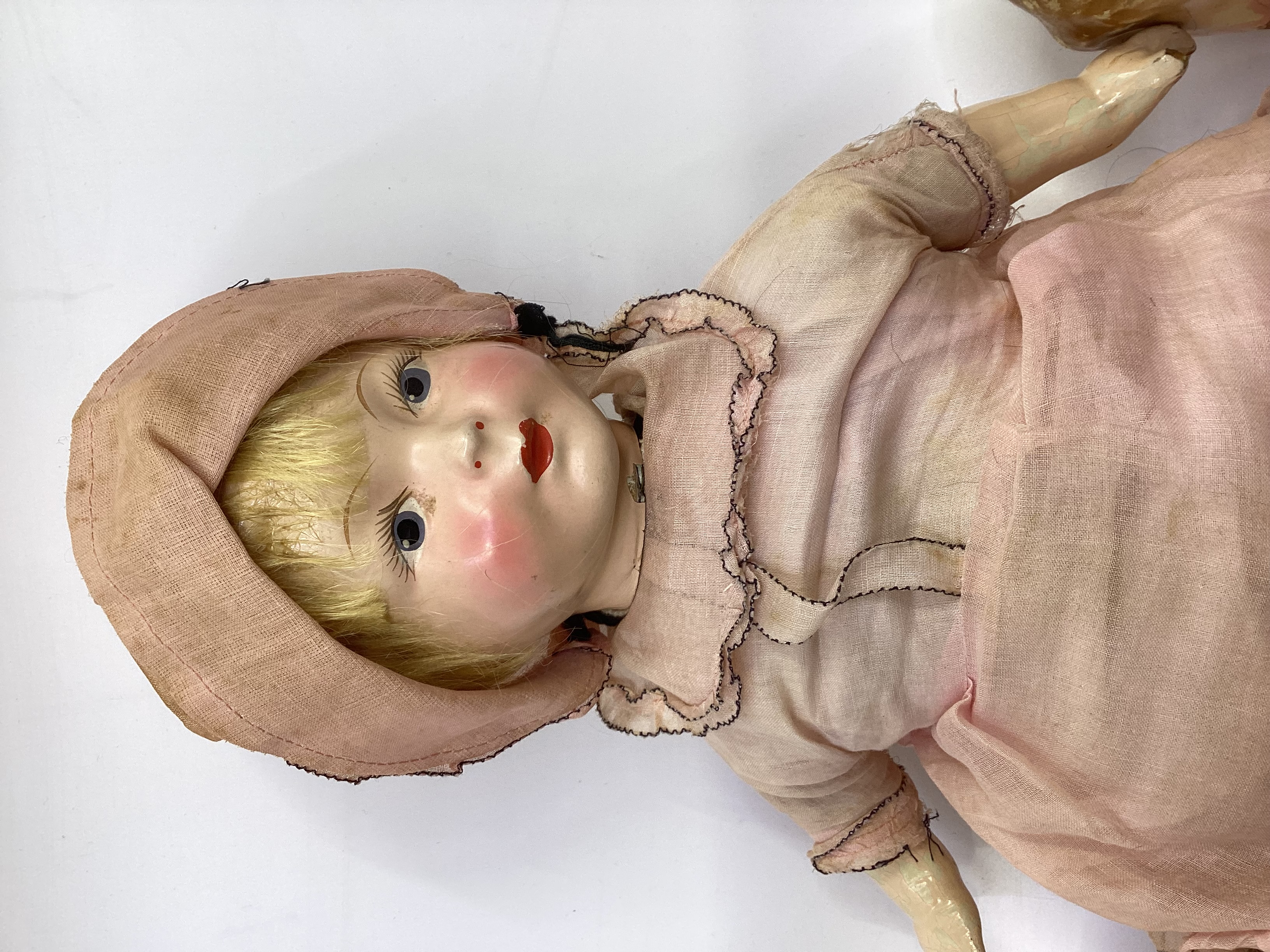 An antique 1920s early  set of complete 1920s Shoulder head doll in composition , 16” with - Image 3 of 39