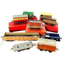 A collection of vintage Hornby O Gauge railway items to include a boxed passenger brake van, a boxed