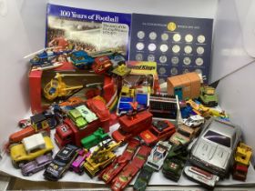 Vintage collection of childhood Britains matchbox and many other vehicles and a 1972 World Cup