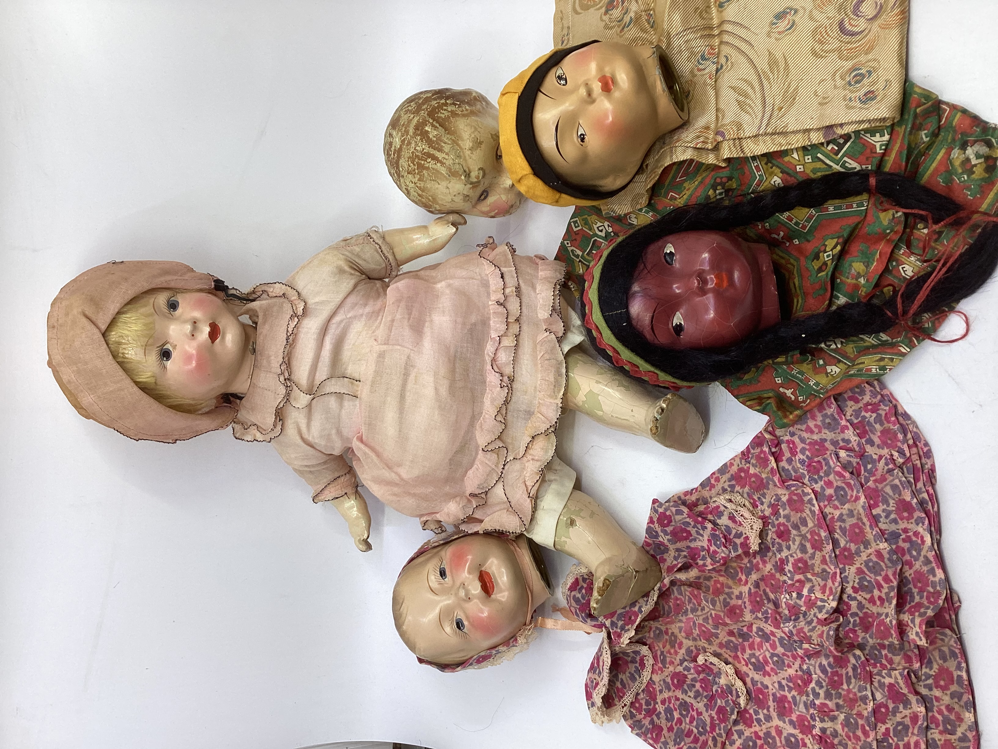 An antique 1920s early  set of complete 1920s Shoulder head doll in composition , 16” with - Image 7 of 39