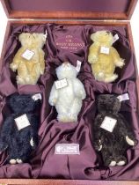 Steiff Vintage teddy baby bears wooden boxed set of 5 Mohair baby teddys 16cm tall each1989-1993