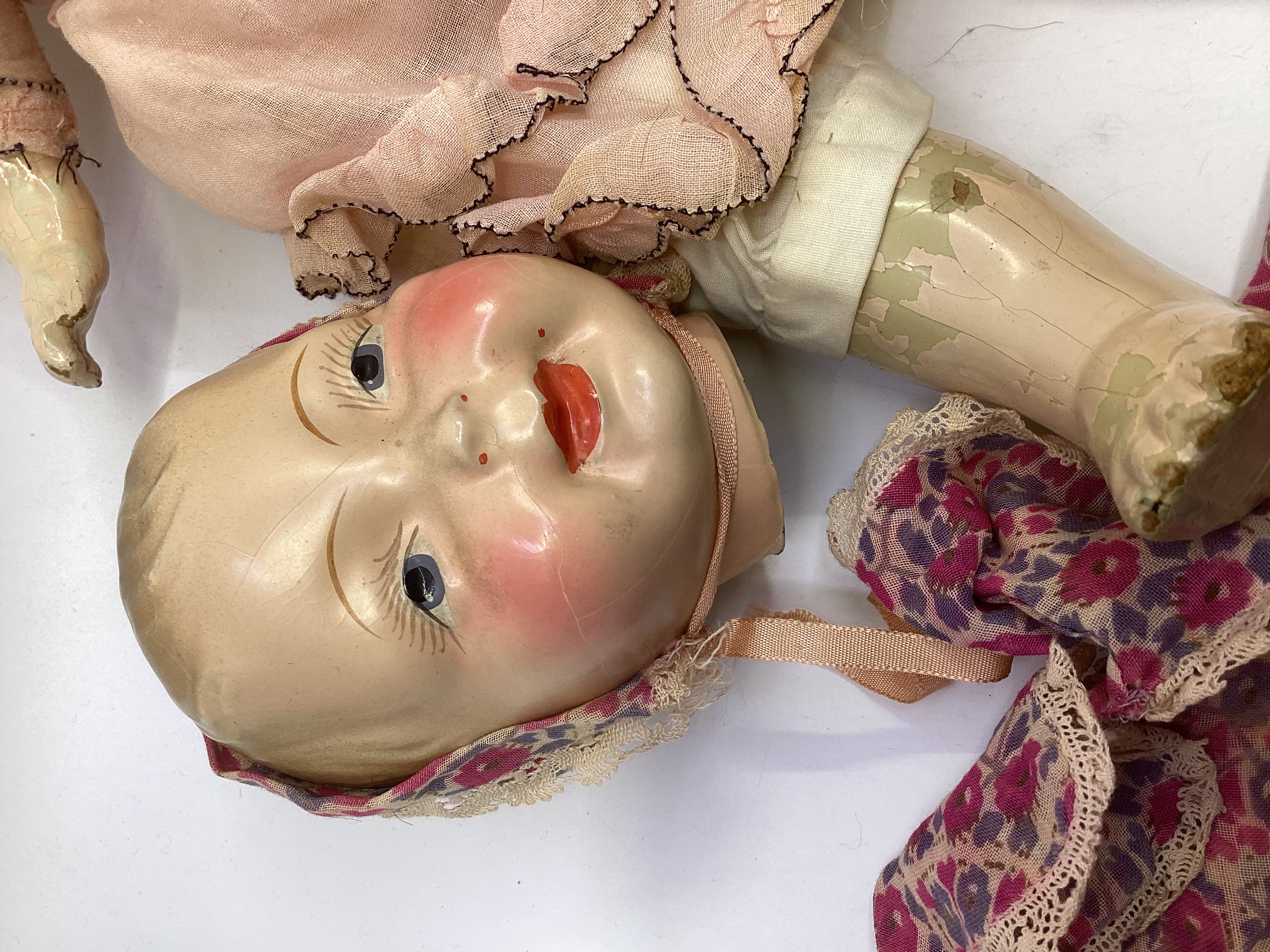 An antique 1920s early  set of complete 1920s Shoulder head doll in composition , 16” with - Image 9 of 39