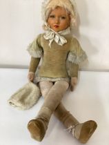 Deans  Ragbook doll ; 40” Antique large Skater cloth doll with mask face ( gold velvet version) with