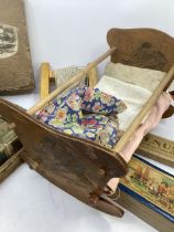 *** to be reoffered in sale 26/3/24*** Antique dolls toys; to include  cot (1918) c 12” long and a