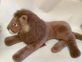 Very Large toy plush Lion with mane and tail c 34” long , from a London store.(excluding tail) a