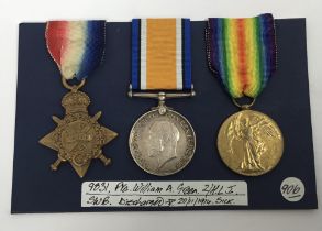 A WW1 1914 Star trio, awarded to 9831 Pte William A Green of the 2nd Highland Light Infantry. To