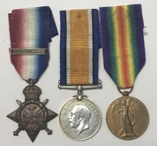 A WW1 1914 Star and clasp trio, awarded to 874 Pte W. Cairns or ‘Cavins’ of the 17th Lancers (Duke