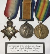 British WW1 Trio to 2276/200349 Pte Herbert H Sawyer of the Royal Berkshire Regiment, with