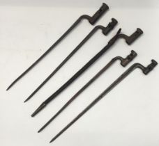 5 x 19th century steel socket bayonets. To include: 2 M1853 Enfield bayonets, with one marked for ‘