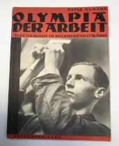 A 1937 dated, first edition of Olympia Der Arbeit book, by Artur Axmann. Paperback, with 86 pages,