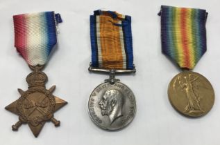 A WW1 1915 Star trio, awarded to 10836 Sgt William Alfred Cox of the 8th Cheshire Regiment, and