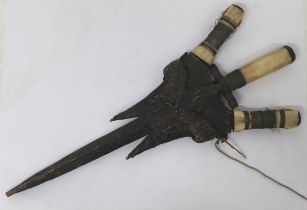 19th century, Mahdist War era, North African, likely Sudanese triple dagger, housed within a reptile